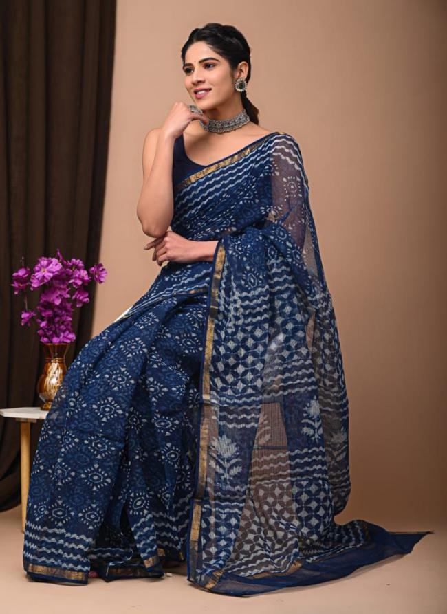 Cotton Blue  Digital Printed Saree